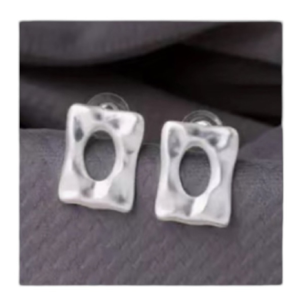 Hammered Geometric Silver Earrings